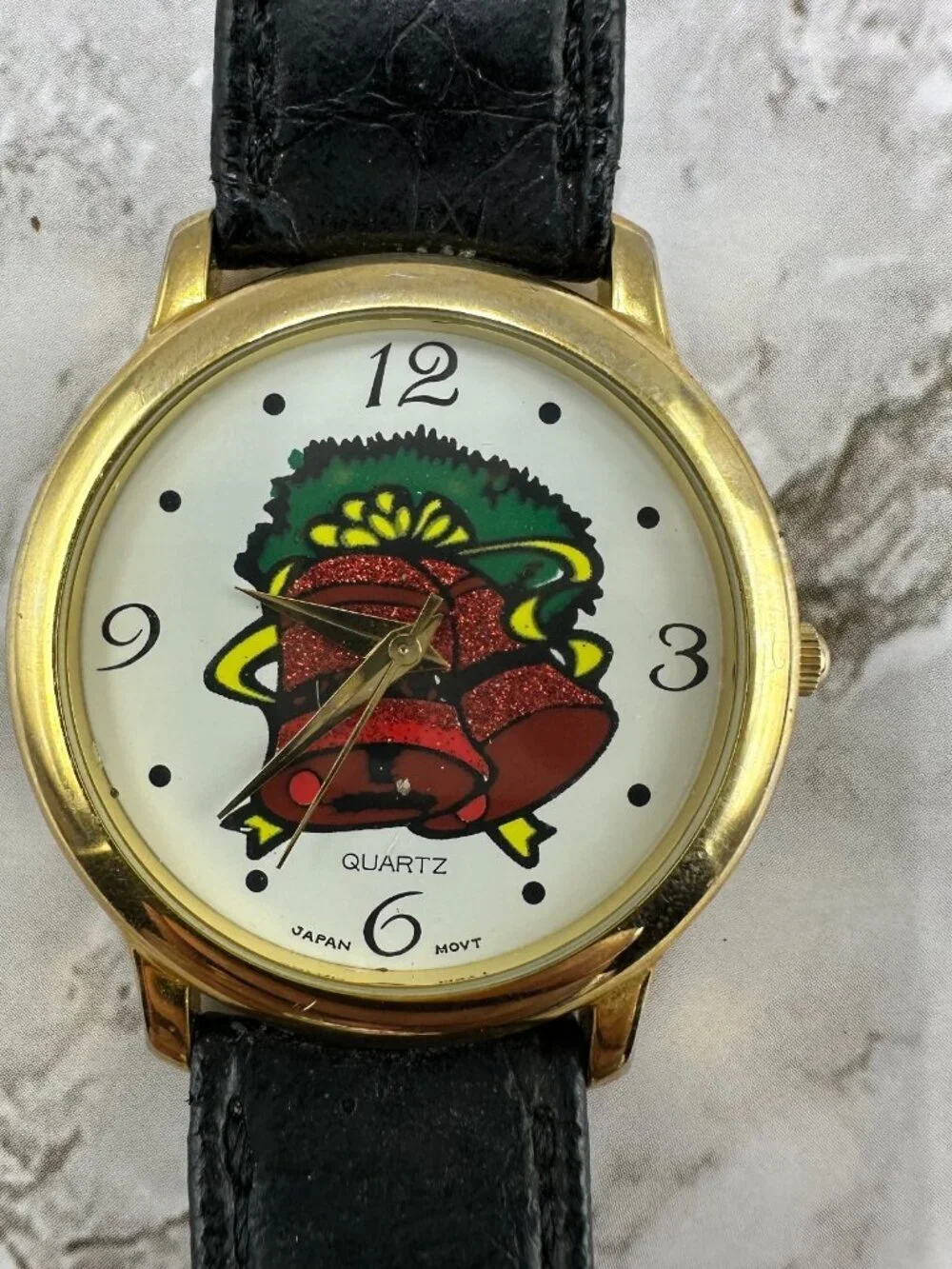 Vintage Christmas Watch Women Gold Tone Holly Bells Dial New Battery 9